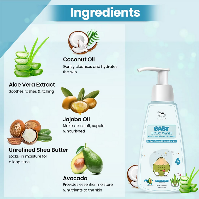 The Natural Wash Baby Body Wash For Moisturized Skin With Coconut, Aloe Vera & Avocado