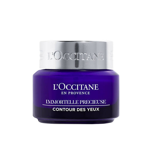 L'Occitane eye cream jar on a white background