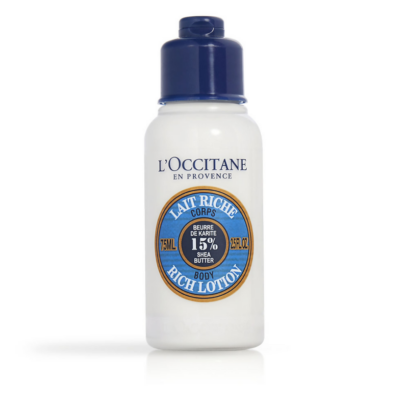 L'Occitane rich lotion bottle on a white background