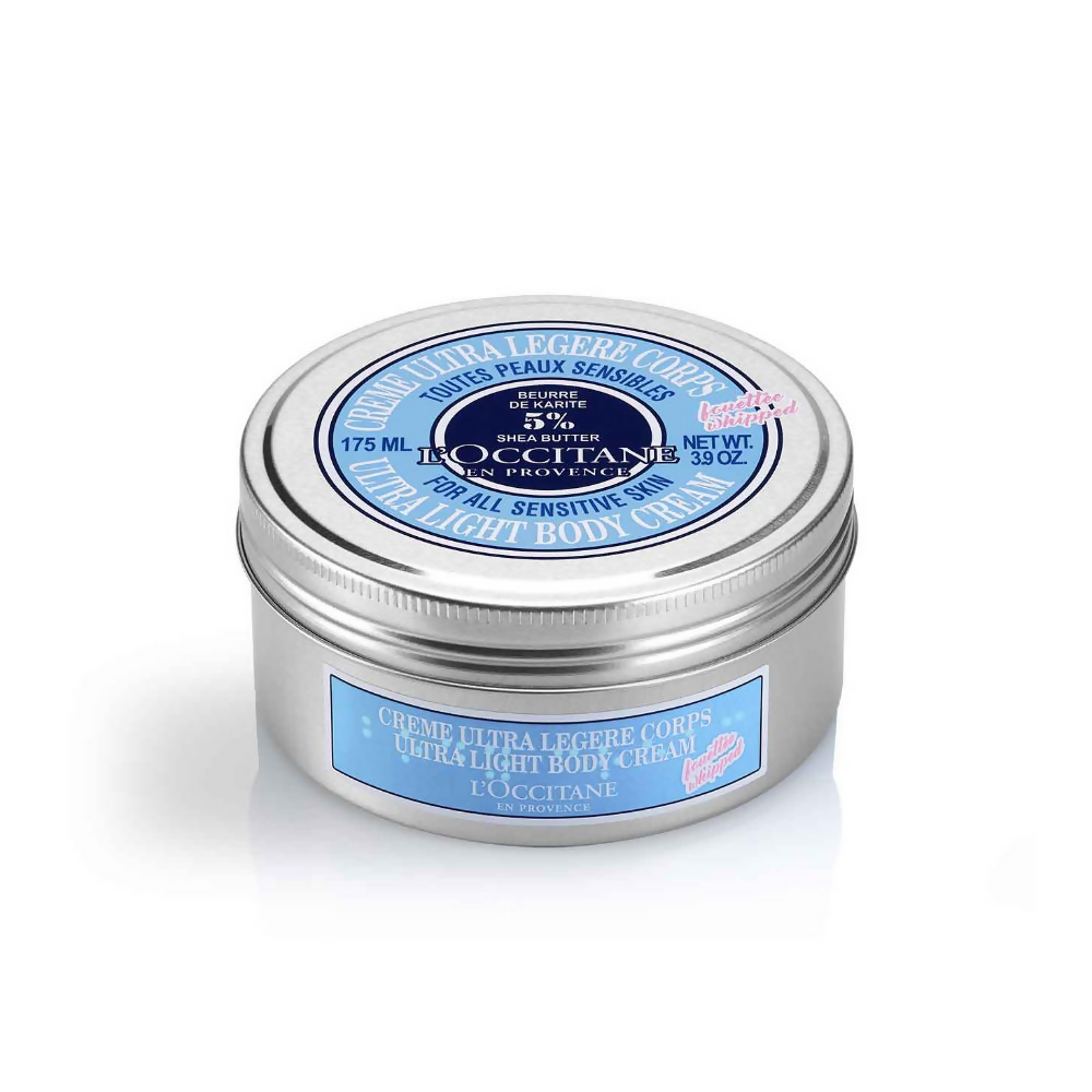 L'Occitane light body cream jar on a white background