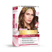 L'Oreal Paris Excellence Creme hair color packaging with a model's face on a white background