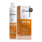 L\'Iense Aqua Sunscreen Gel SPF 50 with packaging on a white background