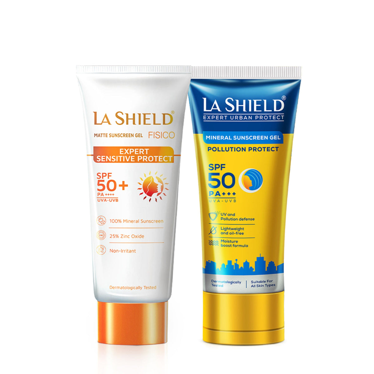 Two sunscreen products from La Shield on a white background
