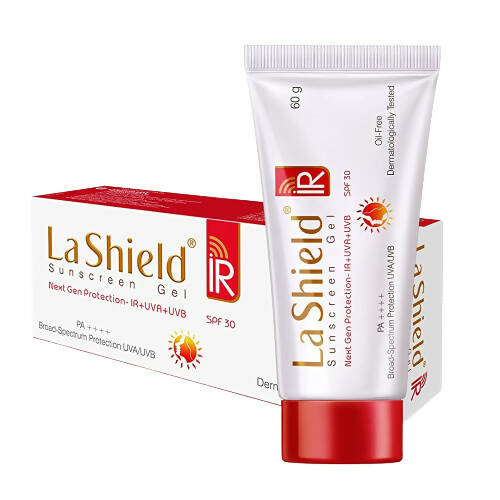 La Shield sunscreen gel tube and packaging on a white background