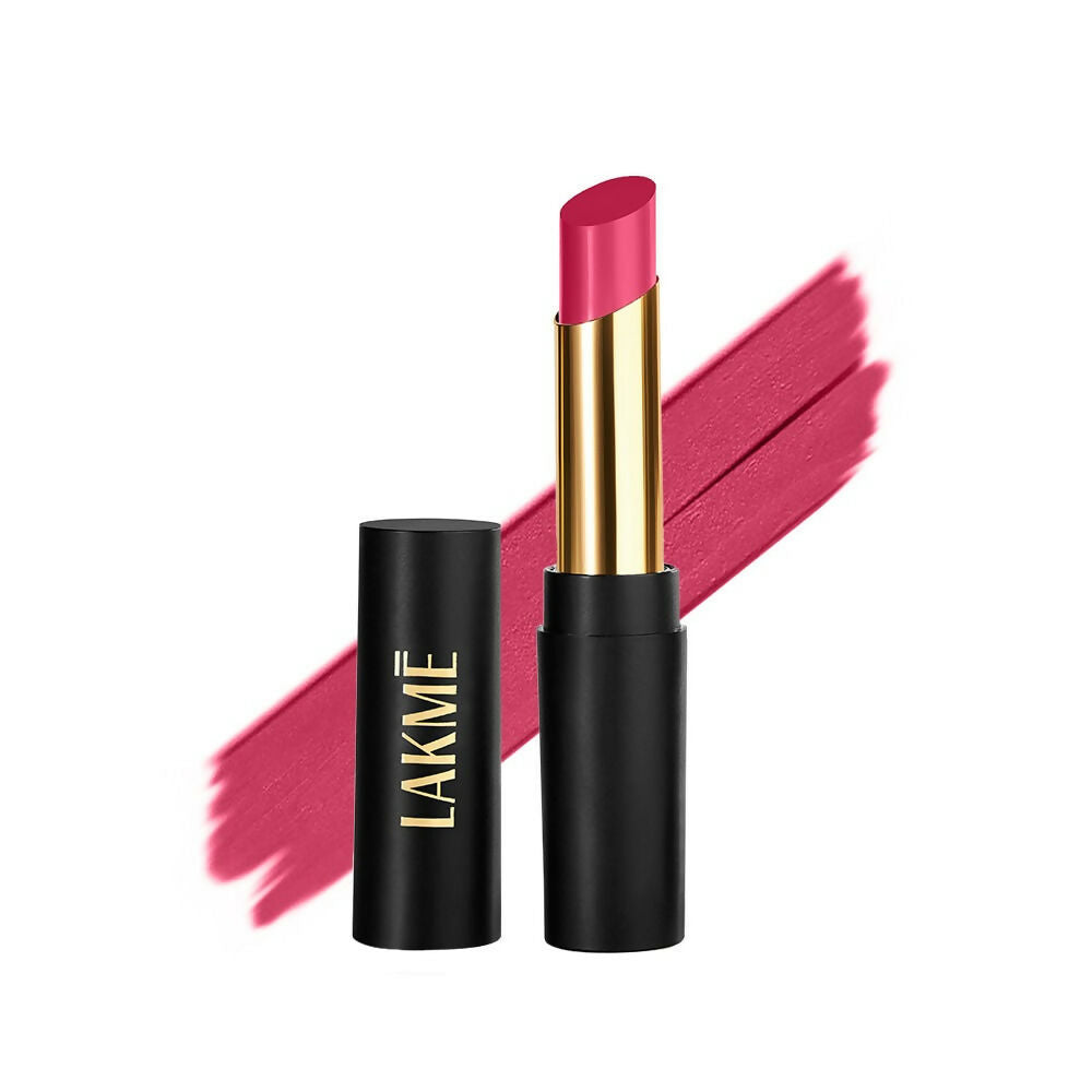 Lakme lipstick with pink shade and visible brand name on a white background