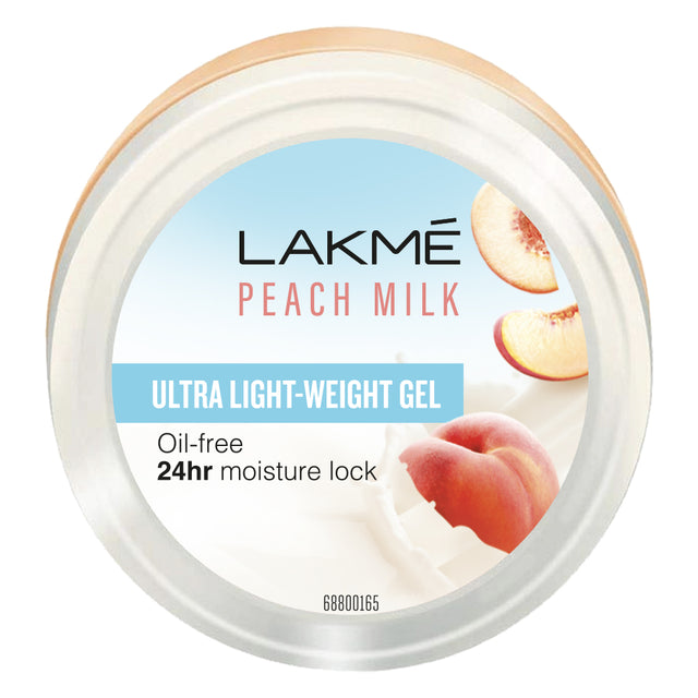 Lakme Peach Milk ultra light-weight gel container on a white background
