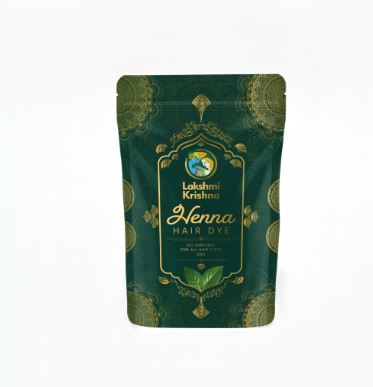 Green package of Lakshmi Krishna Henna Hair Dye on a white background