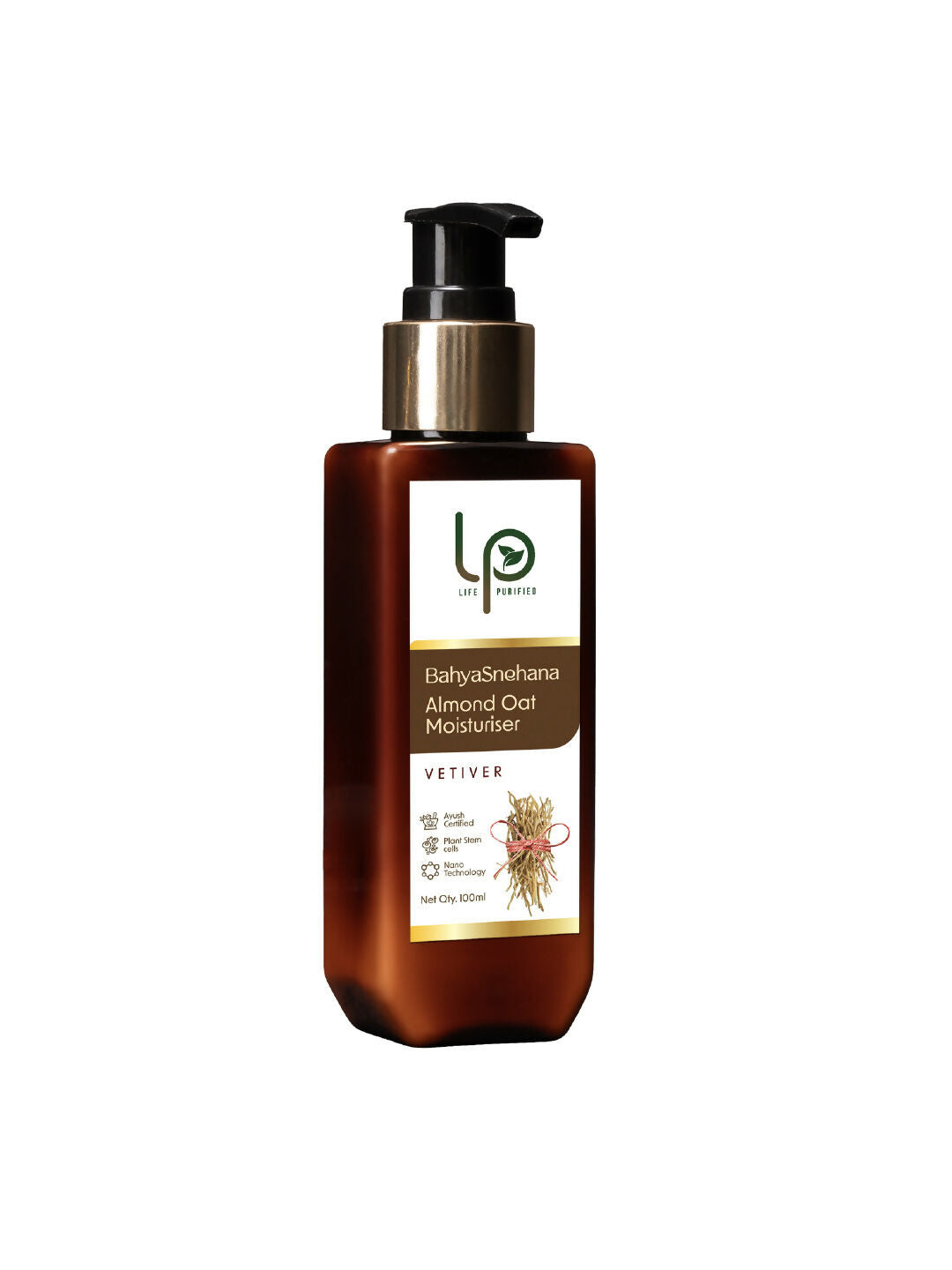 Bottle of Almond Oil Moisturizer with a label on a white background