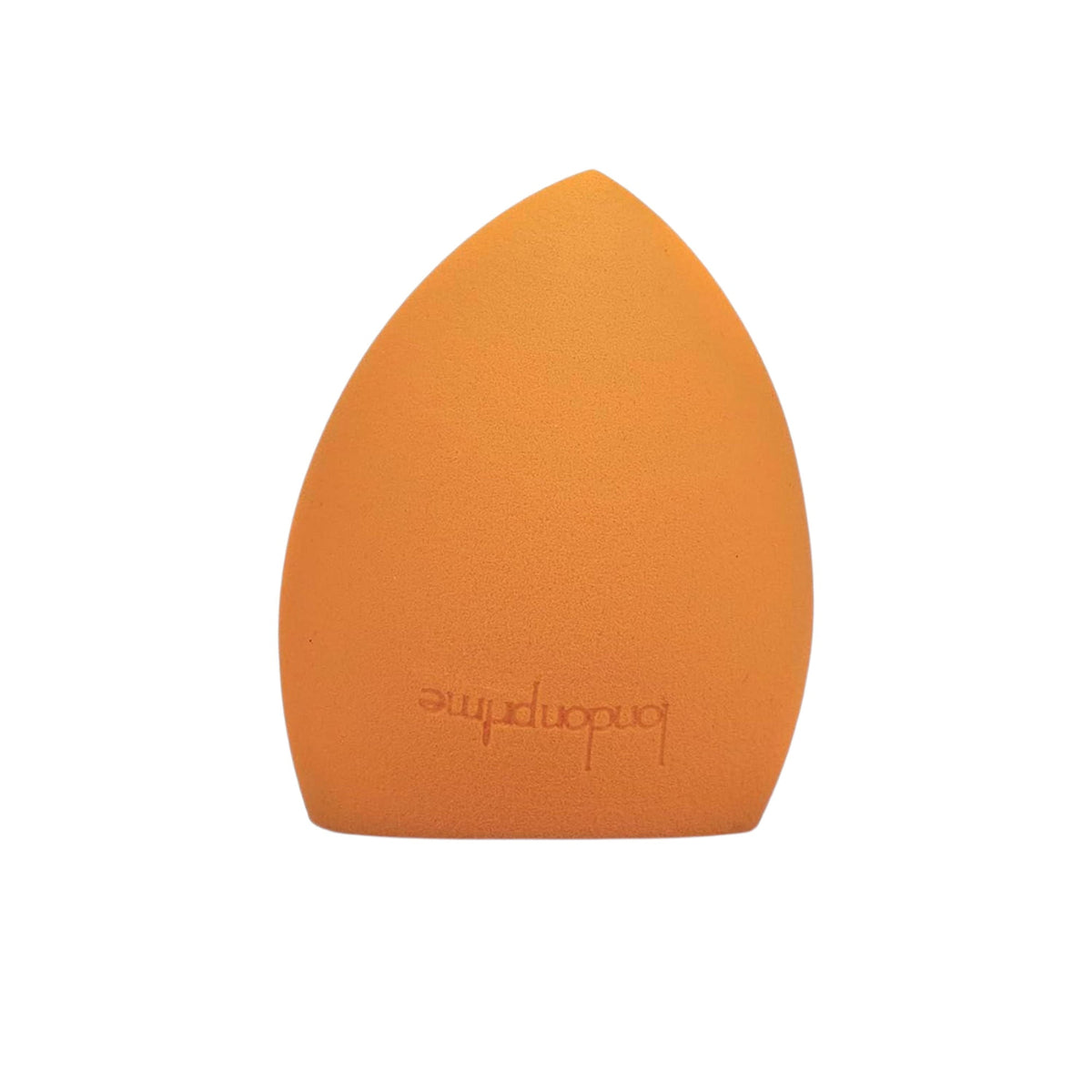 Orange makeup sponge with 'Foundation Prime' branding on a white background
