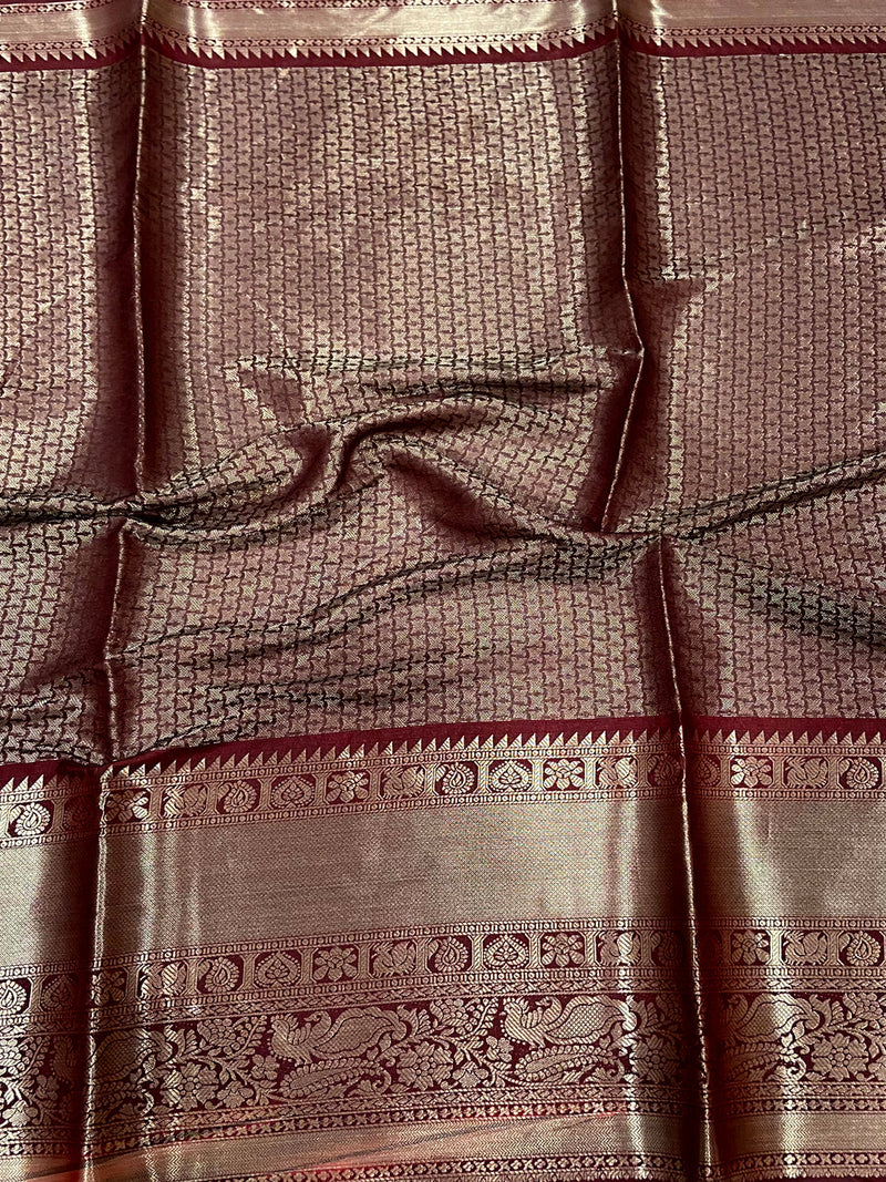 Regal Brown Soft Silk Saree With Pattu Zari Border