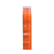 Orange bottle of Lotus Herbals Safe Sun Ultra-Rx Sunscreen Serum on a white background