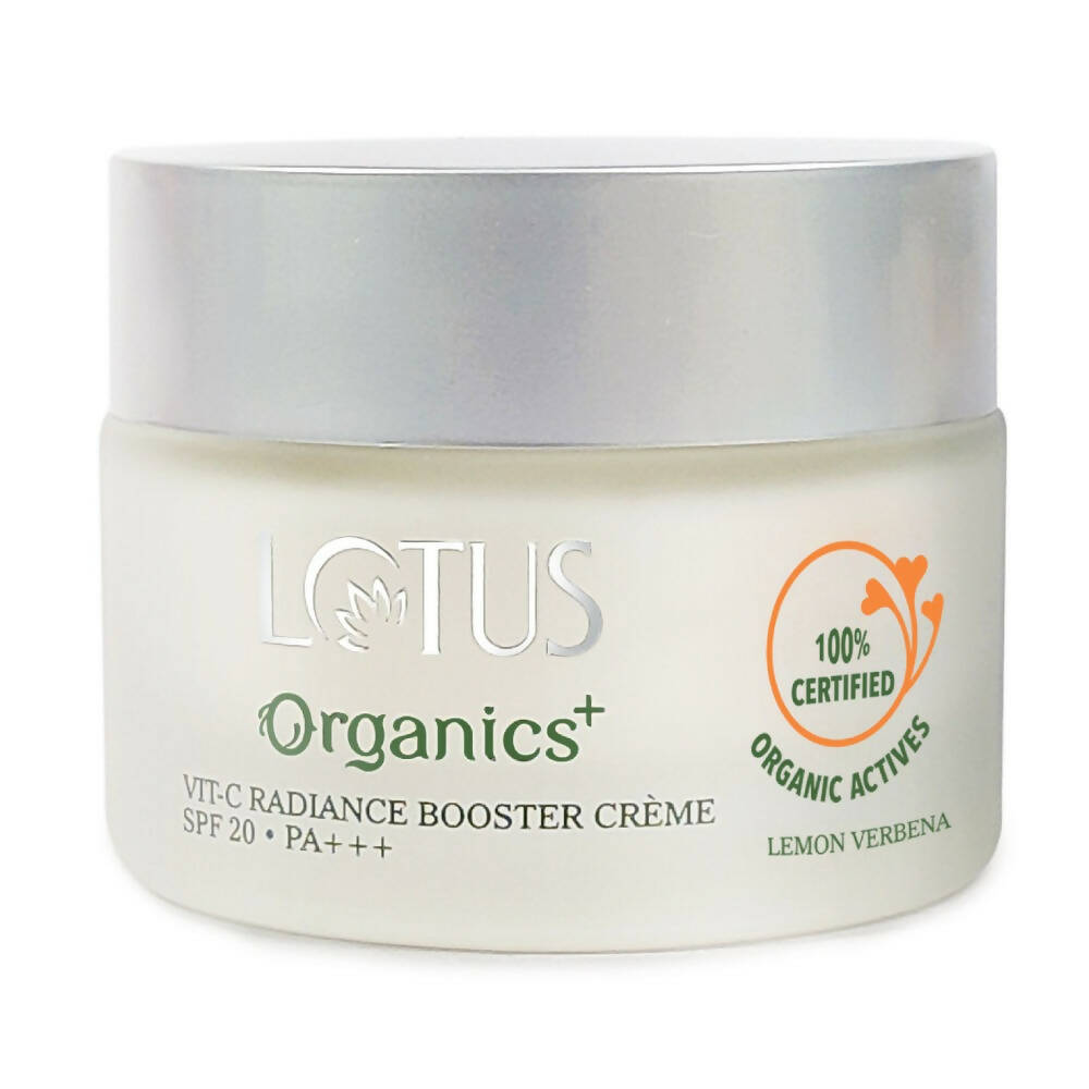 Jar of Lotus Organics Vitamin C Radiance Booster Crème on a white background