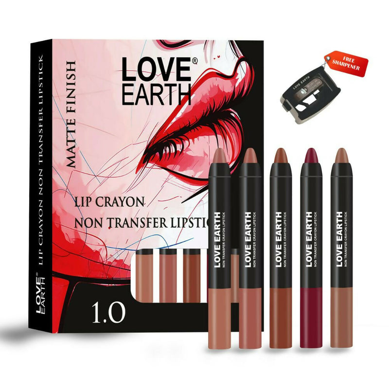Love Earth Lip Crayon Non-Transfer Lipstick 1.O And Sharpener