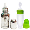 Goodmunchkins Stainless Steel Feeding Bottle with Spoon Food Feeder for Baby Anti Colic Silicon Nipple Feeder 220 ml Combo Pack-Green