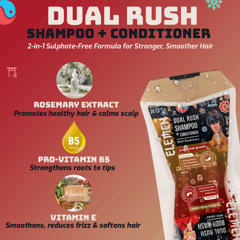 Elemen Dual Rush – Body Wash + Shampoo & Conditioner with Jojoba and Rosemary
