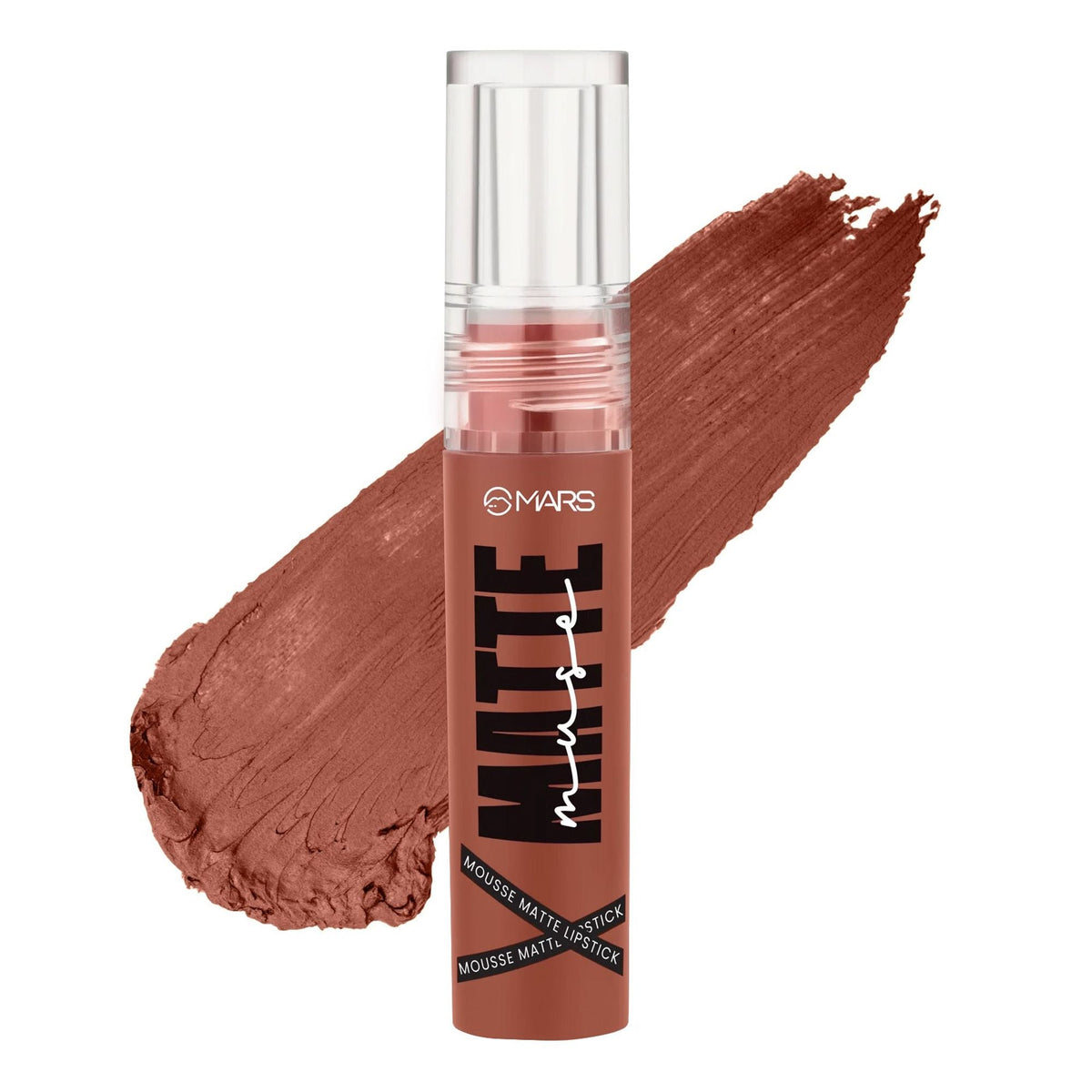 Mousse matte lipstick with swatch on a white background
