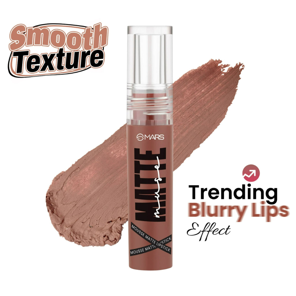 Lipstick with smooth texture and trending blurry lips effect on a white background