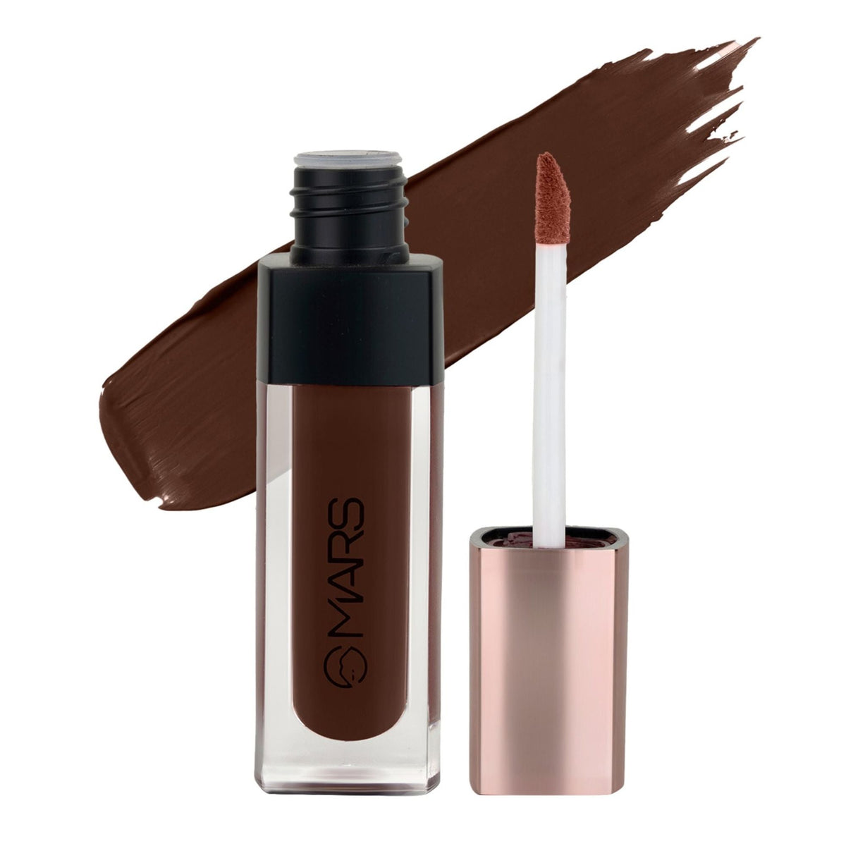 Lipstick with applicator and swatch on a white background