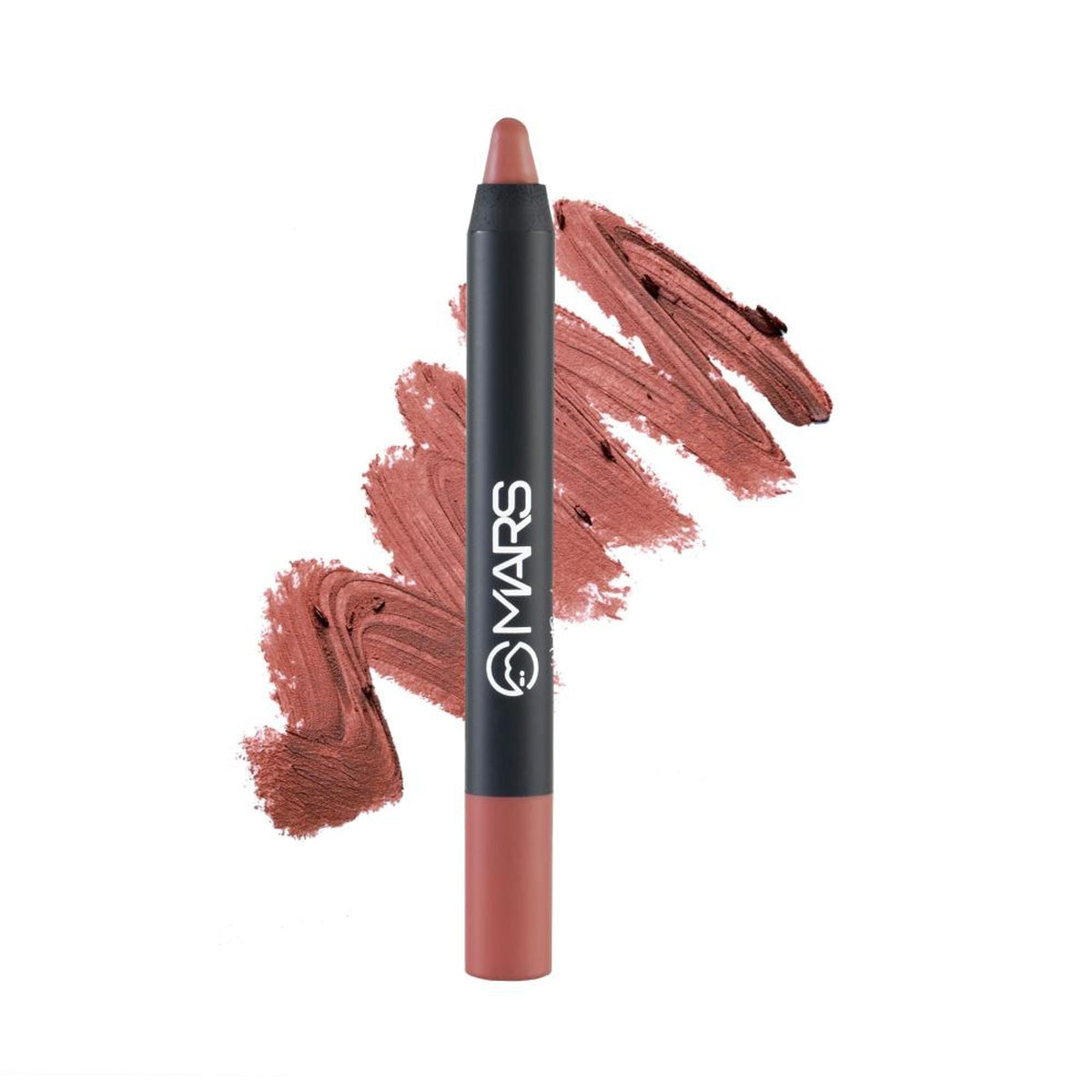 Lip liner pencil with 'MARS' branding and swatches on a white background