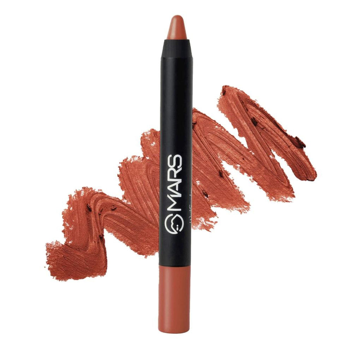 Lip liner pencil with 'MARS' branding and swatches on a white background