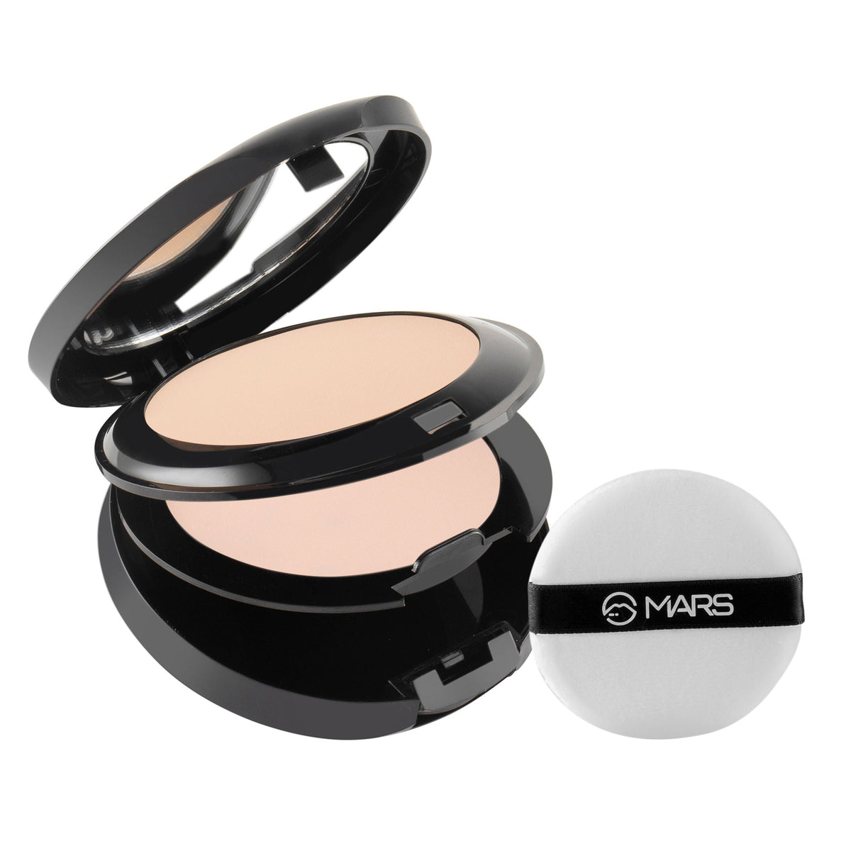Compact powder with black case and white powder puff on a white background, featuring the MARS brand.