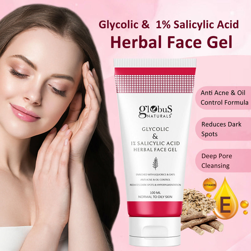 Globus Naturals Glycolic & 1% Salicylic Acid Herbal Anti Acne Face Gel