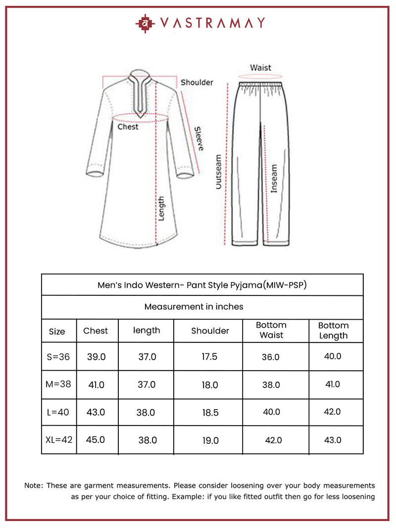 Men's Grey Rayon Indo Western And Pyjama Set