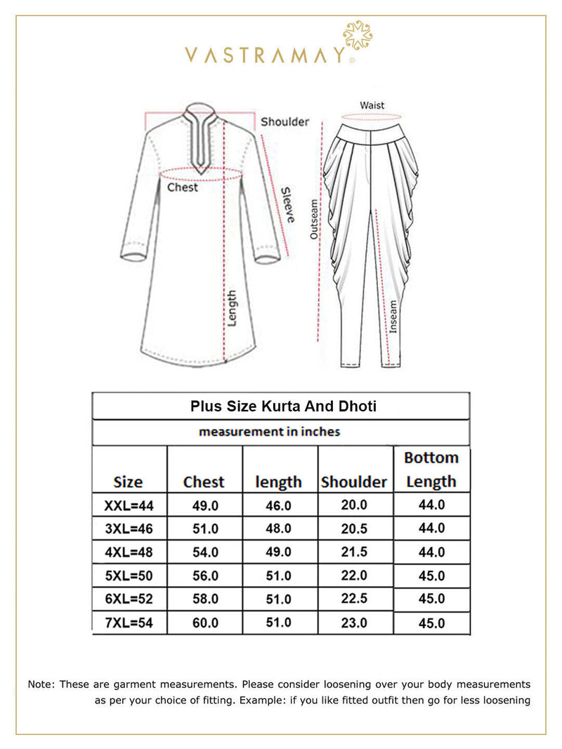 Men's Plus Size Mustard Chikankari Embroidered Kurta And White Dhoti Set
