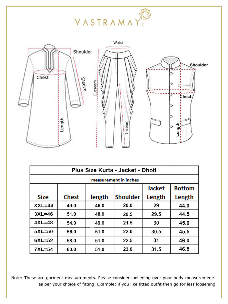 Plus Men's Gold Zari Weaved Nehru Jacket With Kurta Dhoti Set