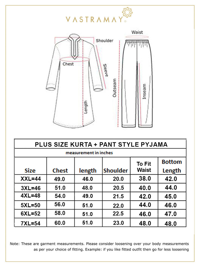 Men's Plus Size Orange Chikankari Embroidered Kurta And White Cotton Pant Style Pyjama Set