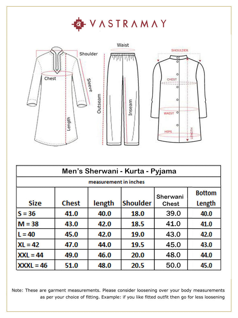 Men's Black Silk Blend Sherwani,Kurta And Patiala Set