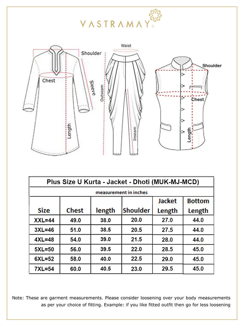 Men's Plus Size Rose Gold Zari Weaved Nehru Jacket With Curved Kurta Dhoti Set