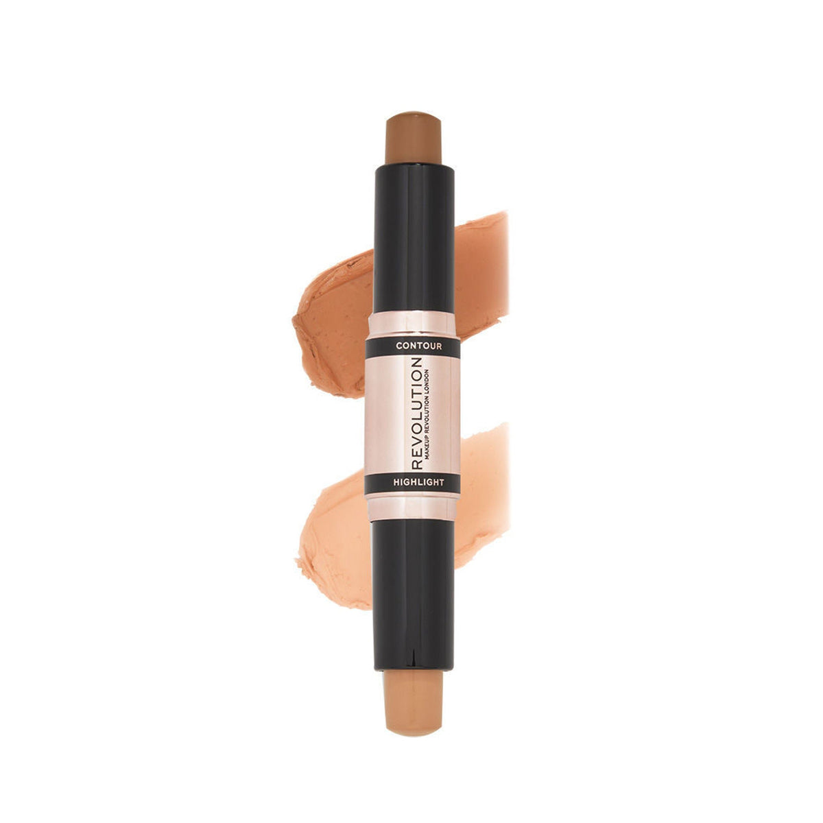 Makeup stick with two shades on a white background