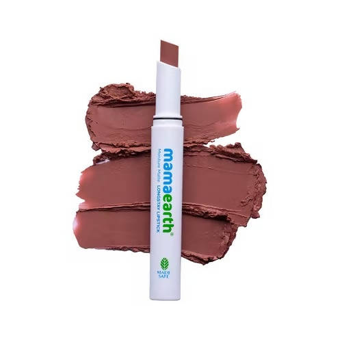Mamaearth lipstick with swatches on a white background