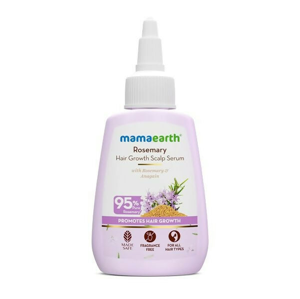 Mamaearth Rosemary Hair Growth Scalp Serum bottle on a white background