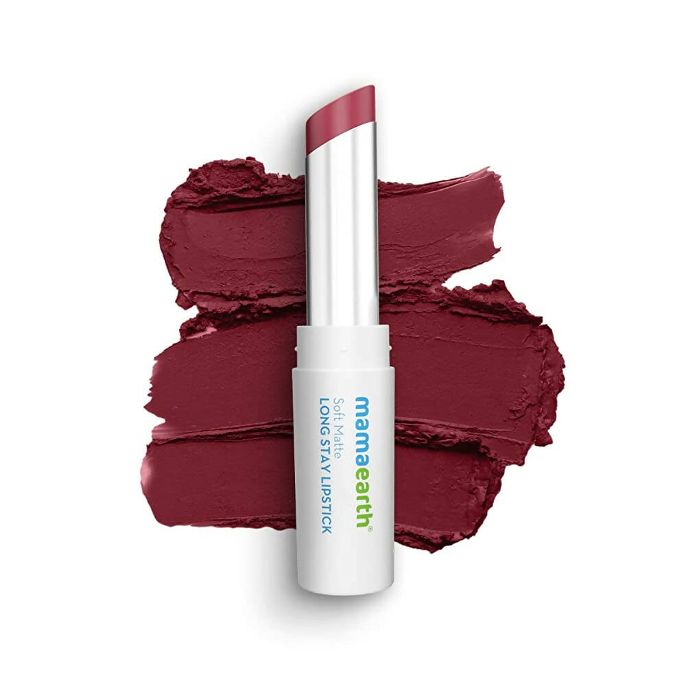 Mamaearth lipstick with red lipstick swatch on a white background