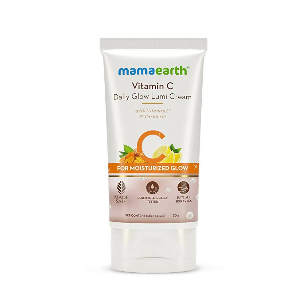 Mamaearth Vitamin C Daily Glow Lumi Cream packaging on a white background