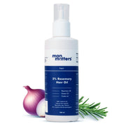 Bottle of man matters 5% Rosemary Hair Oil with a white background