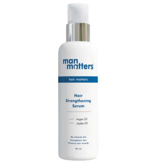 Man Matters Hair Strengthening Serum bottle on a white background