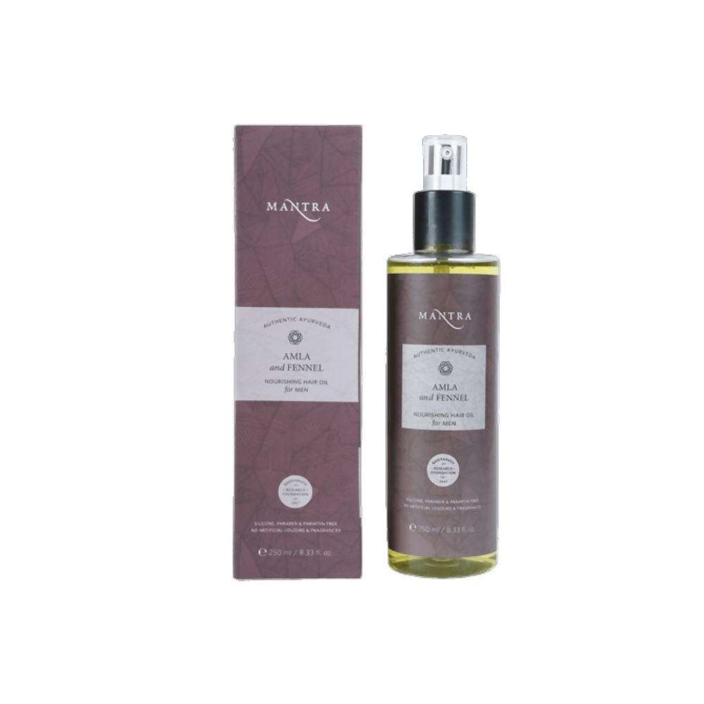 Mantra Amla and Fenugreek hair oil bottle and packaging on a white background