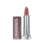 Lipstick with brown casing and silver cap on a white background