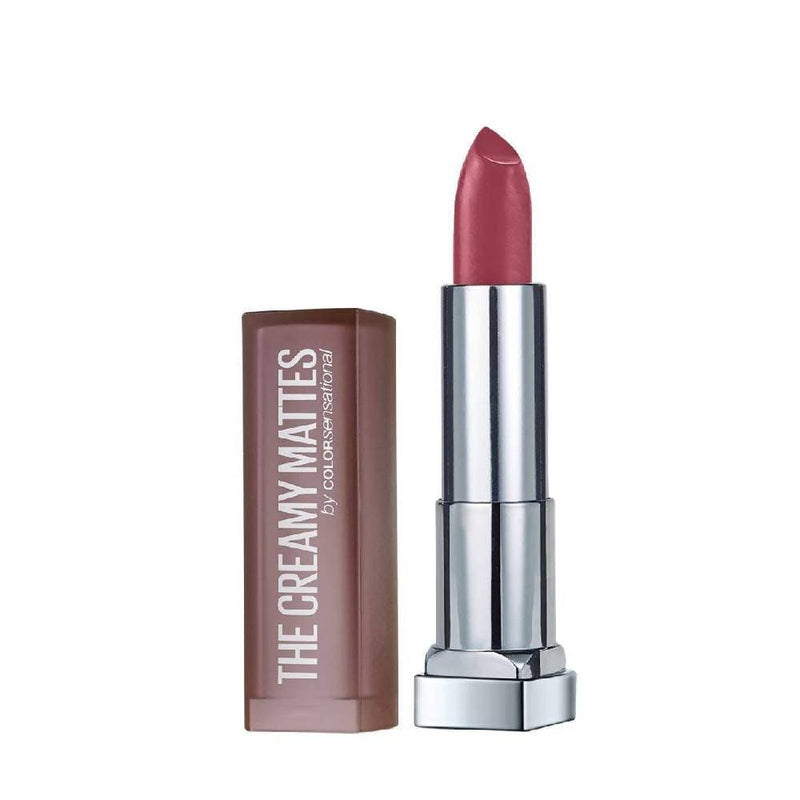 Lipstick with brown case and silver cap on white background