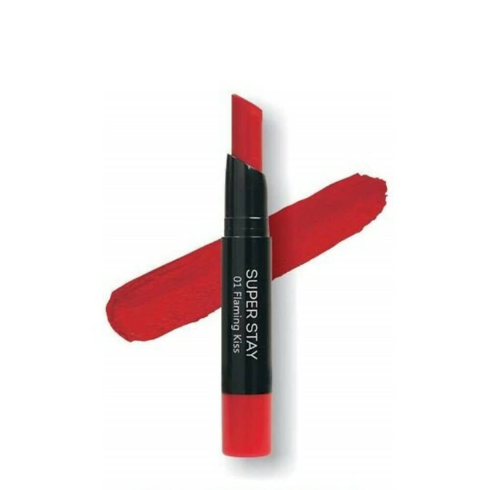 Red lipstick with black cap on a white background