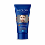 Blue tube of Meglow skin brightening cream for men on a white background