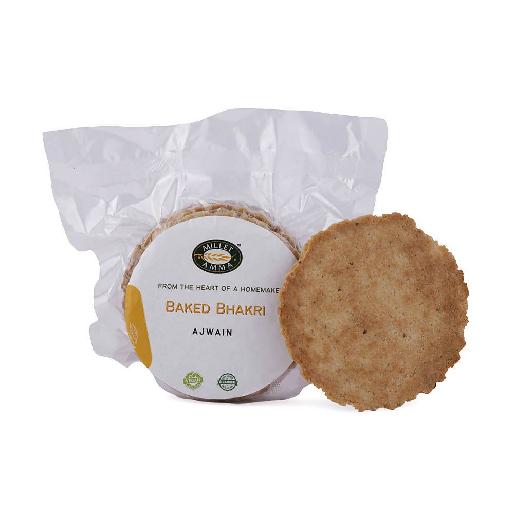 Baked Bhakri Ajwain with packaging on a white background