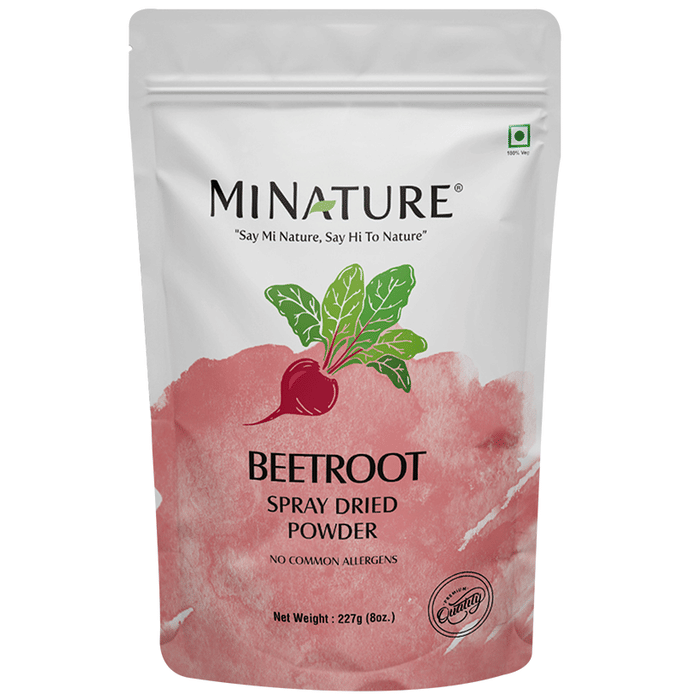 Package of Mi Nature beetroot spray dried powder on a white background