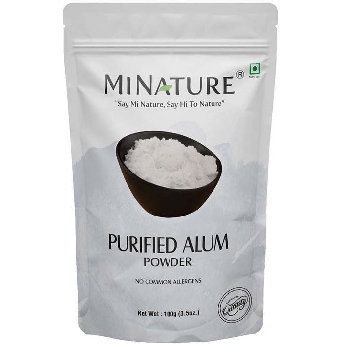 Package of Mi Nature purified alum powder on a white background