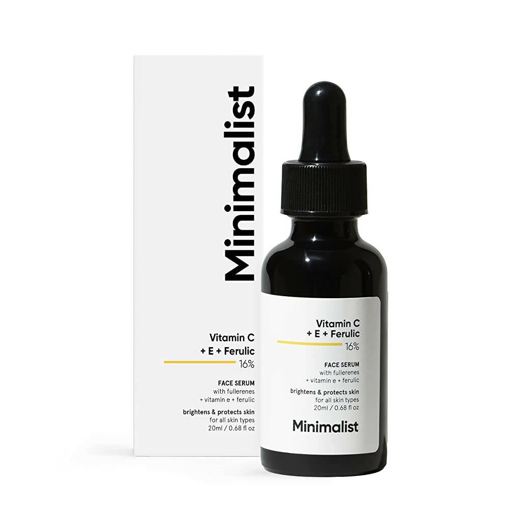 Minim alist Vitamin C + E + Ferulic face serum bottle and packaging on a white background