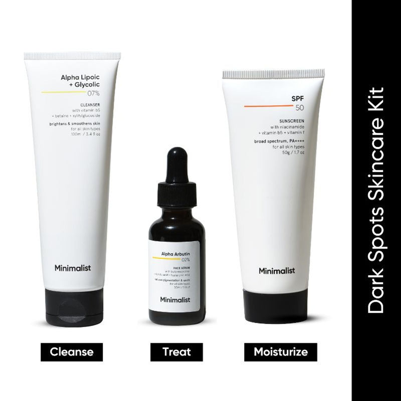 Skincare products labeled 'Cleanse', 'Treat', and 'Moisturize' on a white background.