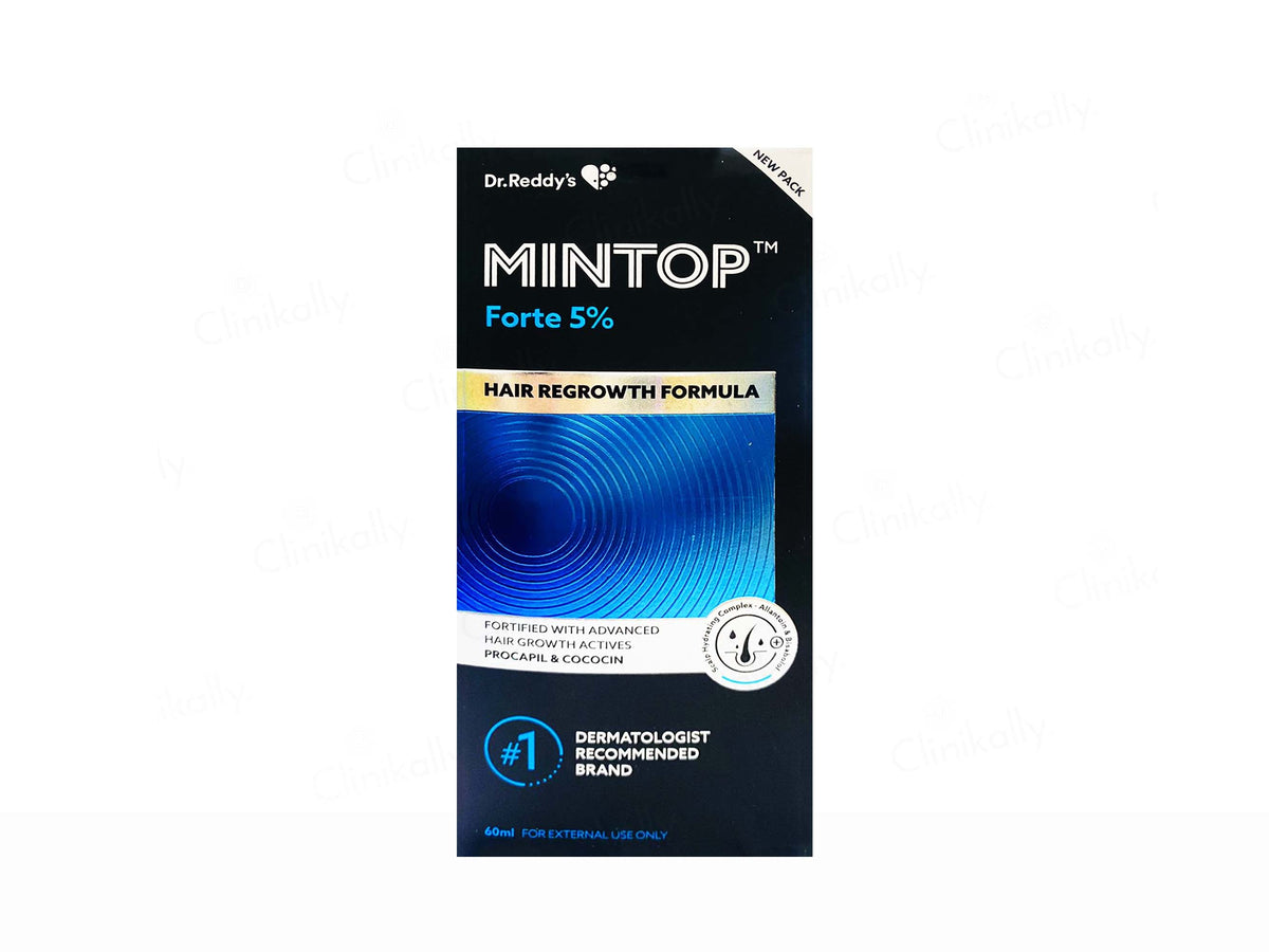 Dr. Reddy's Mintop Forte 5% hair regrowth formula packaging on a white background